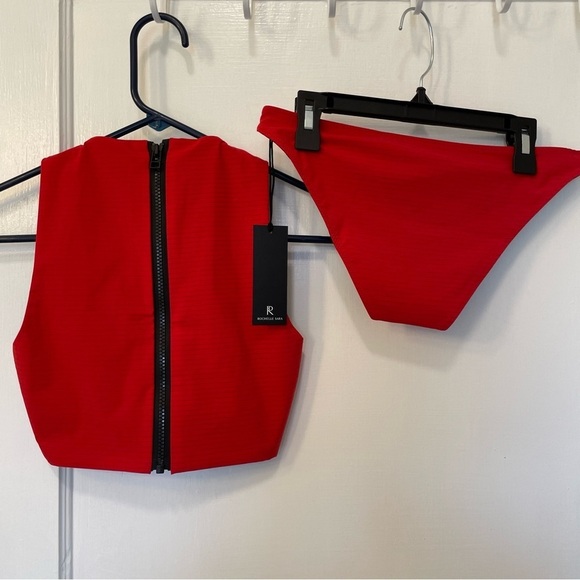 Rochelle Sara Swim Bikini Hibiscus Red Fabi Zip Top Mercer Low Rise Bottoms Sz 0 - Picture 2 of 15